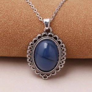 Restock- Blue Oval Stone Pendant Necklace